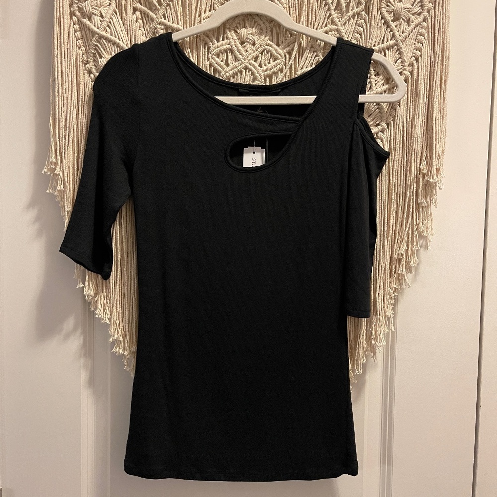 3/$25! Asymmetrical Ribbed Cold Shoulder T